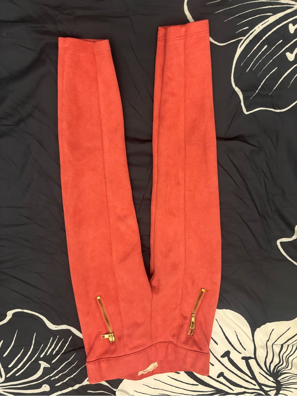 btween Coral Ponte Leggings with Gold Zipper Accents